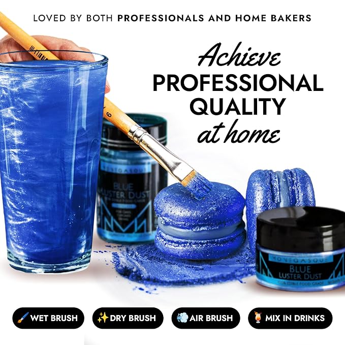 MONÉGASQUE Blue Edible Glitter for Drinks 15g – Edible Glitter for Cakes & Cocktails - Blue Luster Dust for Cocktail, 4th of July Cake Topper & Food Spray - Strawberries & Drink Shimmer Decorations