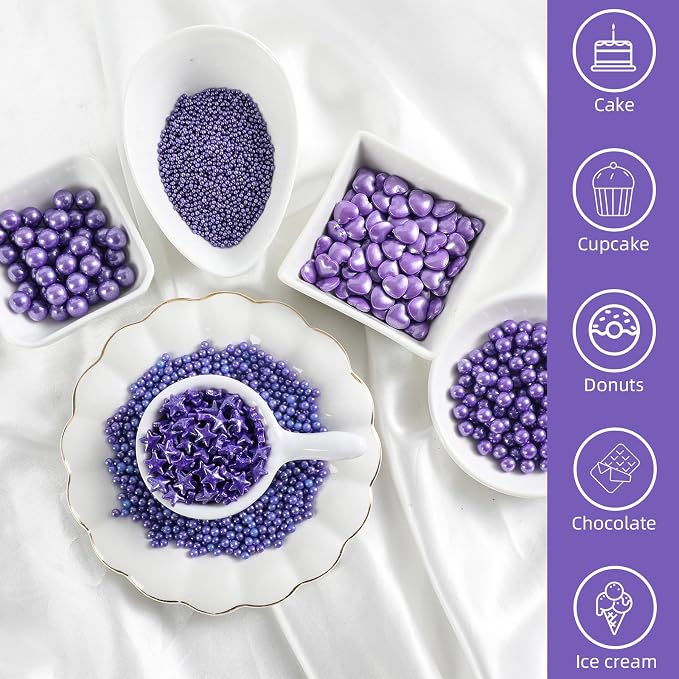 Kasvan Edible Pearl Sugar Sprinkles, Purple Sprinkles for Cake Decorating, 230g/8.1oz, Ice Cream Toppings and Cookie Decorating, Wedding Party Chirstmas Supplies (Purple)