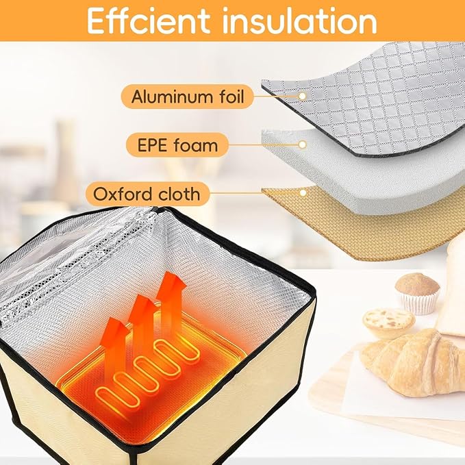 Bread Proofer with Heater, Electric Dough Proofing Box Timer | Temperature Control 0–130℉, Sourdough Pizza Yogurt Cheese Fermentation, Foldable Kitchen Countertop Bread Proofing Box Use