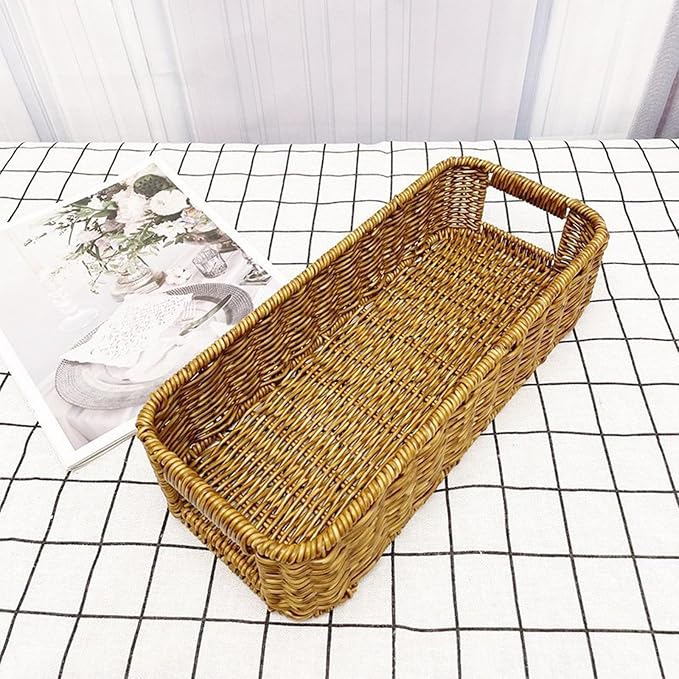 Wicker Storage Basket, Wicker Baskets for Storage for Fruit Vegetables Food Serving, Washable Rattan Basket for Bathroom Living Room Pantry, Woven Baskets for Home Organization and Decoration,Small