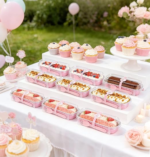 NPLUX Mini Cake Pans with Lids and Spoons, 50 Pack Pink Mini Loaf Pans with Lids, Mini Cake Containers for Baking, Mini Cheesecake and Party Desserts, Graduation Gifts Party Favors