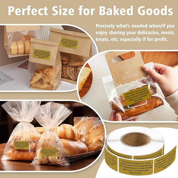 500 Count Cottage Food Law Labels Stickers, 2x1 Inch Made in a Home Kitchen Labels, Cottage Law Labels for Homemade Bakery, Farmers Market Packaging, Home Kitchen (Kraft Brown-500, 2 x 1 Inch)