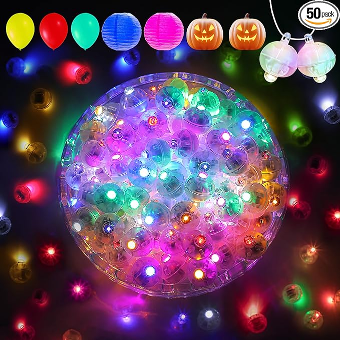 Aogist 50Pcs Balloon Lights with Hook,Long Standby Time,Waterproof Mini Light for Birthday Party Wedding Christmas Halloween Easter Decorative (Flash, 10-Colors)