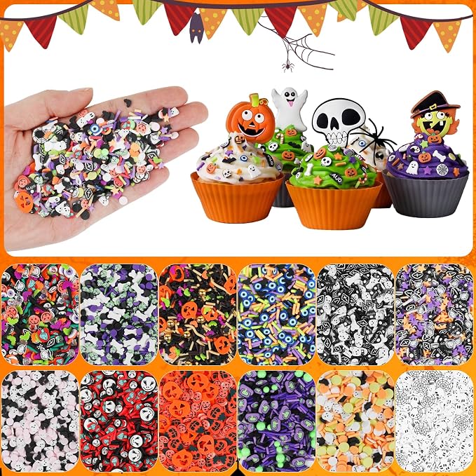 DIYASY 180g Fake Halloween Sprinkles, 6.35oz Non-Edible Polymer Clay Slices | Halloween Mini Faux Sprinkle for Crafts Art DIY Cake Decoration Plastic Slime Card Filler Nail Supply 12 Styles