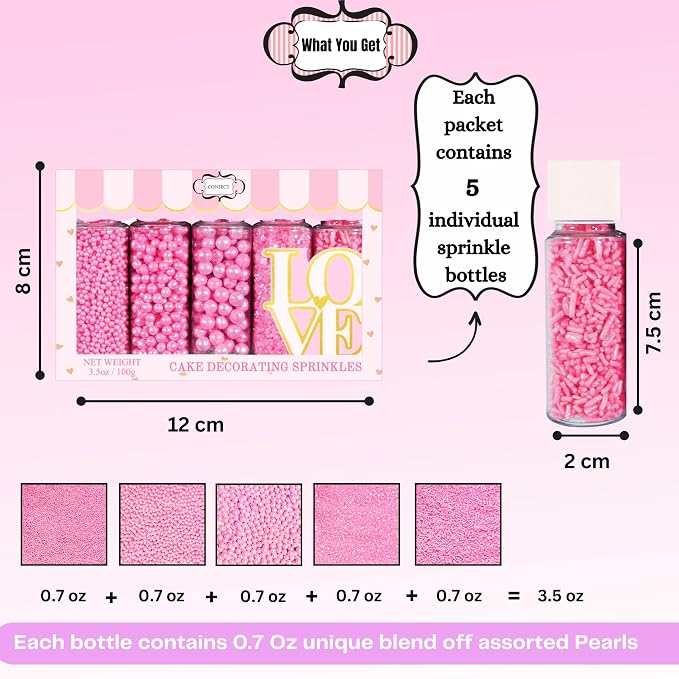 Confect Sprinkles for Cakes & Cupcakes – Assorted Pack of 5 Girly Dream Baby Shower Pearl Sprinkles –Edible Cake Topping for Cupcakes, Cookies, Desserts – Celebration Baking Decoration – Vegan, Gluten-Free, Nut-Free, Soy-Free, Dairy-Free , Handcrafted ...