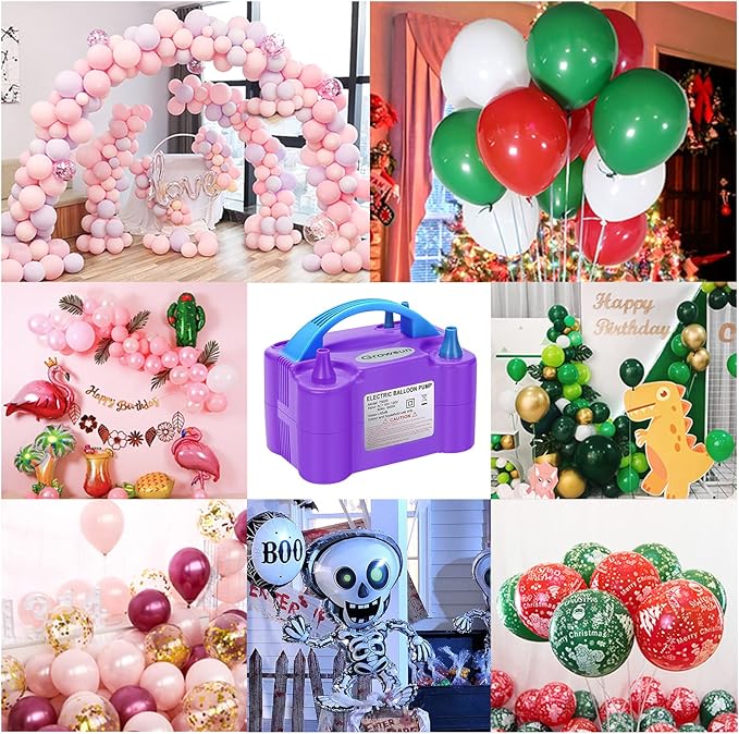 Growsun Electric Balloon Pump Air Inflator Portable Automatic Dual Nozzle Balloon Blower 110V 600W for Birthday Baby Shower Balloons Party Decorations