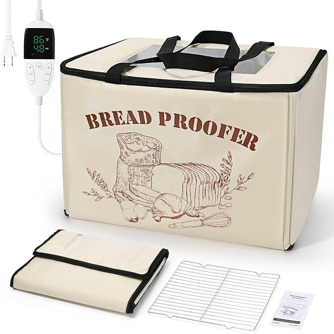 Foldable Bread Proofing Box with 68–132°F Temp Control, 0-99H Timer，Dough Proofer with Metal Rack and Water Tray |Proofing box for sourdough bread baking，Pizza,Kombucha,Yogurt.