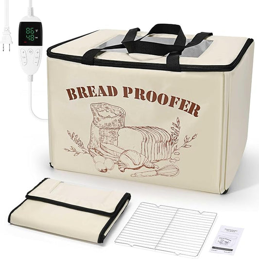 Foldable Bread Proofing Box with 68–132°F Temp Control, 0-99H Timer，Dough Proofer with Metal Rack and Water Tray |Proofing box for sourdough bread baking，Pizza,Kombucha,Yogurt.