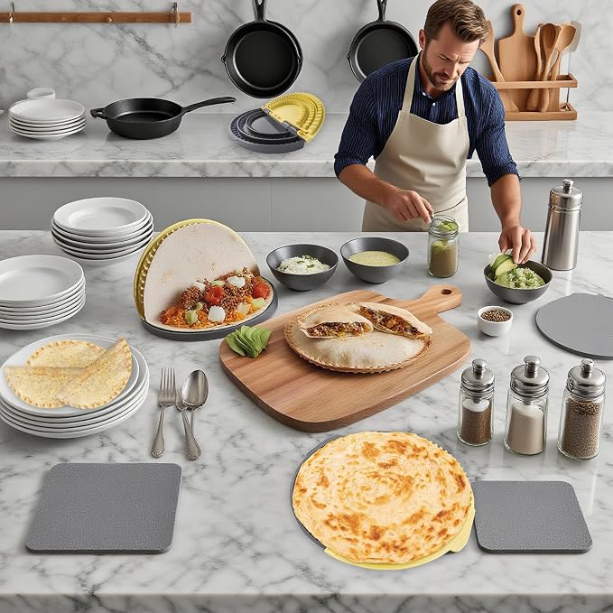 Tortilla Crimper and Sealer, 3-in-1 Multi-Size Pastry Crimper for Pie Crust, Empanada, Quesadilla, Tacos, Hand Pie Maker - 10”, 8”, 6” Molds | BPA-Free, Detachable, Dishwasher Safe Kitchen Gadget