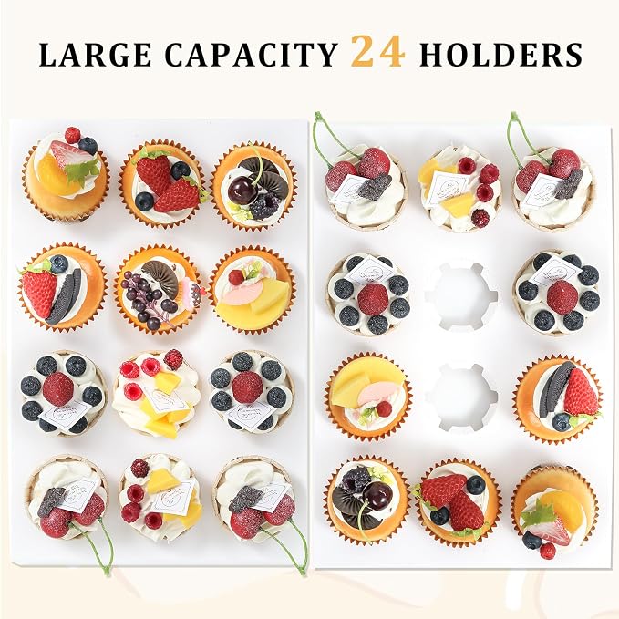 24 Count Cupcake Box, 8 Pack Cupcake Containers with Windows and Inserts, Disposable Cupcake Carriers for Muffins, Treats, Pastries, Mother's Day 19 x 14 x 3.9 Inches (White, 24Count /8Pcs)