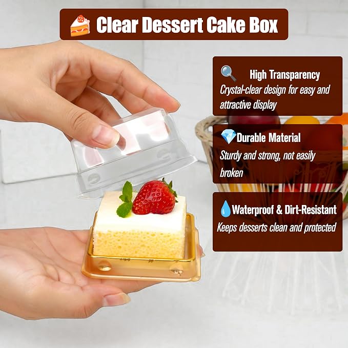 50Pcs Mini Cake Box 3 Inch, Cupcake Plastic Container with Lid Clear, Single Square Party Boxes Treat Display Holder for Dessert Mooncake Individual Muffins Cookies Chocolate Wedding Party Christmas