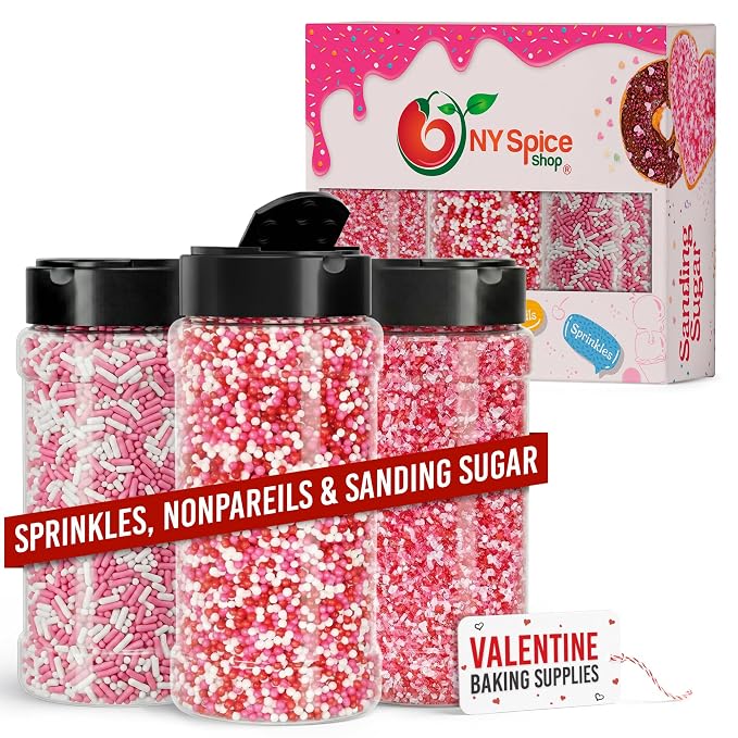 NY Spice Shop Sprinkles Nonpareils & Sanding Sugar - 12 Ounce Mix Red Pink White Sprinkles for Holiday Dessert Decoration - Baking Decoration for Cupcakes Cookies Cakes and Dessert Toppings
