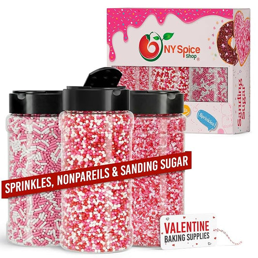 NY Spice Shop Sprinkles Nonpareils & Sanding Sugar - 12 Ounce Mix Red Pink White Sprinkles for Holiday Dessert Decoration - Baking Decoration for Cupcakes Cookies Cakes and Dessert Toppings