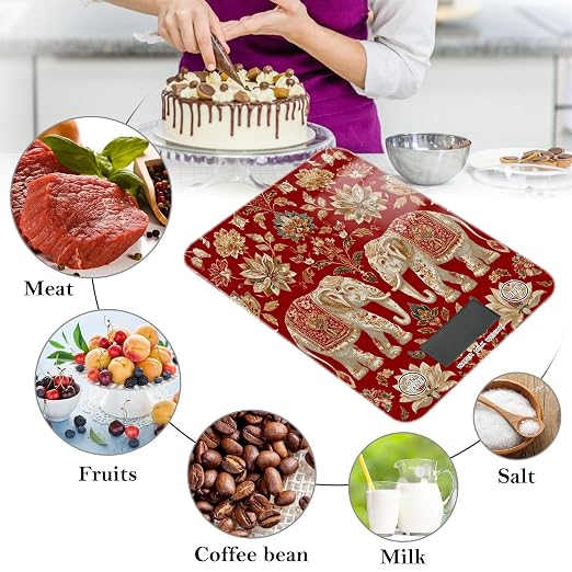 Food Scale Kitchen Scale Food Weight Scales Digital Weight Grams and Ounces Small Electronic Food Scale for Baking Cooking Red Retro Elephant Flowers