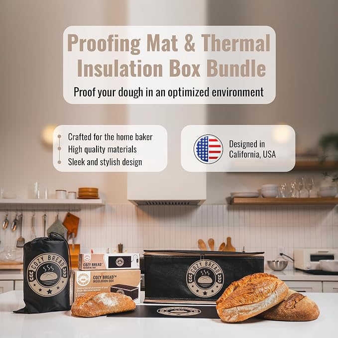 Cozy Bread® Proofing Mat & Insulation Box | Thermostat Controlled Sourdough Bread Proofer Kit | Dough Fermentation Bundle, 10" x 21" | USA Brand