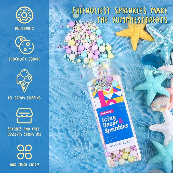 Sprinkles for Cake Decorating 4.2 Ounce Sugar Pearls Mixing Sizes, Edible Sprinkles for Cookie Decorations, Cupcake Topper, Ice Cream, Candy, Chocolate, Parties