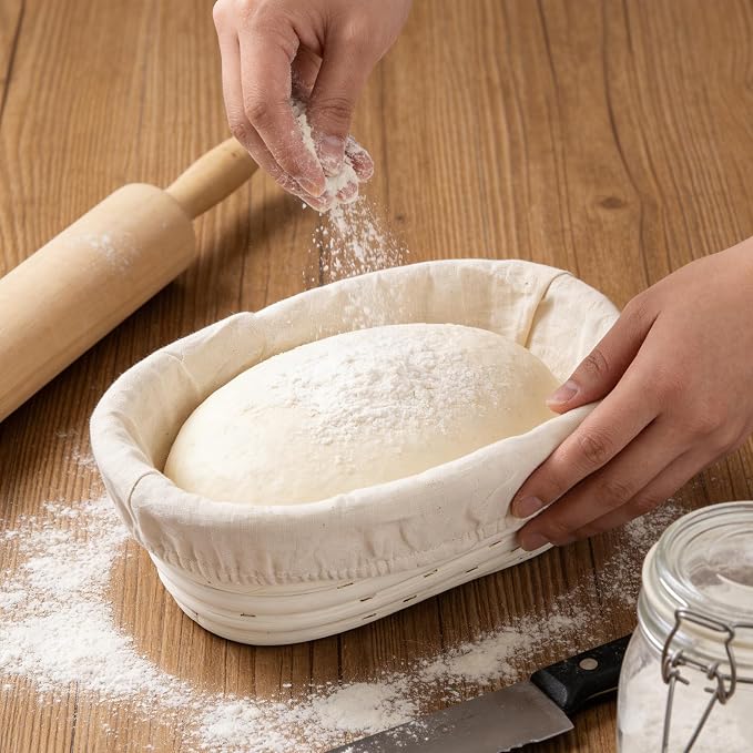 6 Set 6 Inch Oval Banneton Bread Proofing Baskets with Cloth Liners | Practical Dough Rising Bowls Baking Supplies, Perfect for Homemade Sourdough Bread Making for Home Bakers