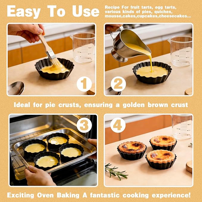32 Pack Mini Tart Pans 3 Inch, Nonstick Carbon Steel Tartlet Pans with Removable Bottom, Fluted Egg Tart Molds for Quiche, Fruit Tarts, Mini Pies and Cheesecakes, Black