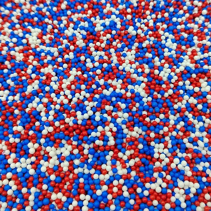 EPHVODI Red Blue and White Patriotic Sprinkles Fourth of July Nonpareils Sprinkles Edible Mini Pearl Sprinkle for Cake Decorations, Baking, Ice Cream, Cookies, Donuts and Lollipops - 2mm Sugar Pearls 3.88oz