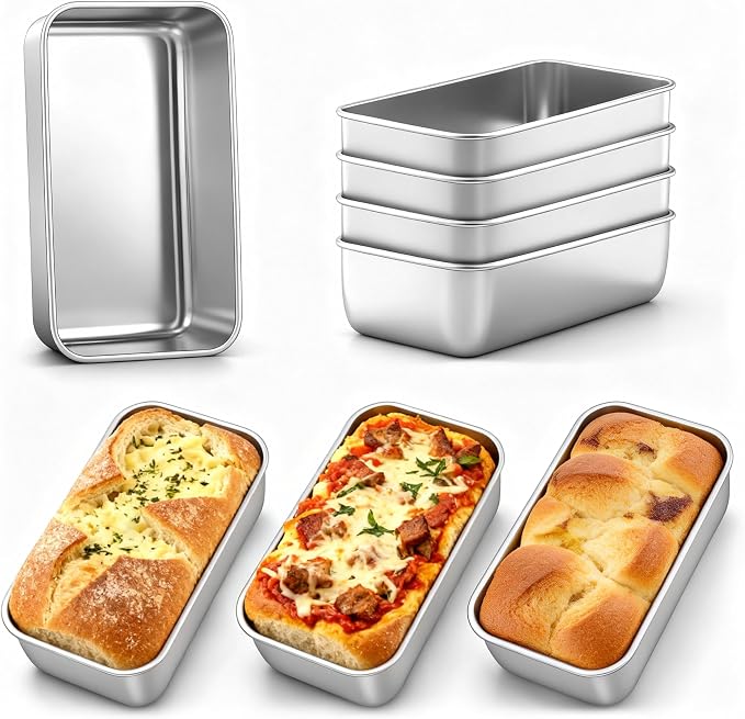 P&P CHEF Stainless Steel Mini Bread Loaf Pans, 8 PCS, Lasting & Rust-free | 6.3 x 3.5 Inch, Small Size for Air Fryer & Oven, Ideal for Bread, Meatloaf, Cake and Brownies, Food Grade, Dishwasher Safe