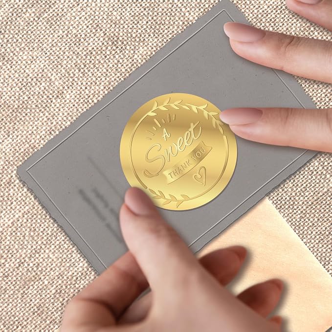 100x A Sweet Thank You Embossed Favor Stickers Labels, Gold Foil Tags Envelope Seals, Wedding Invitation Decor Foil Party Favor Stickers for Sealing Awards Embossing Certificates 1.5 Inch