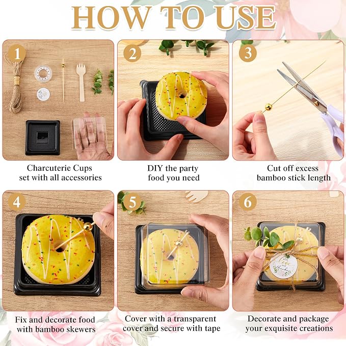 Honeydak Clear Cake Containers with Lids Wedding Cake Pans Cupcake Container Muffins Box Cocktail Picks Appetizer Thanks Tags Eucalyptus Leaves for Wedding Birthday Dessert Display(Black,100 Sets)