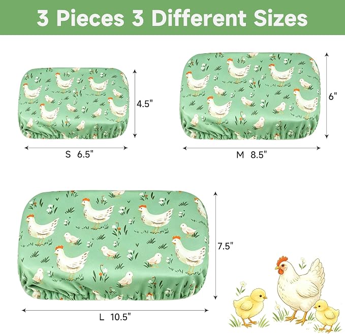 Reusable Bowl Covers, Elastic Cotton Cloth Sourdough Bread Cover, Reusable Bowl Caps for Bread Proofing Baskets and Large Mixing Containers, 3 Pack, Chicken