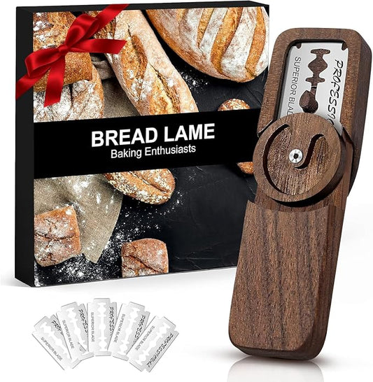 Magnetic Bread Lame Dough Scoring Tool,Lame Bread Tool with Turntable Design,Bread Scoring Knife for Bread Baking & Sourdough Baking,Bread Razor Tool with 5 Razor Blades-Black Walnut Wood