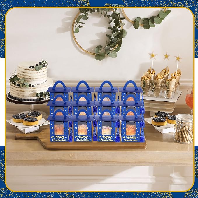 Outus 30 Pcs Graduation Cupcake Boxes Graduation Gift Box Congrats Grad Cupcake Container Candy Boxes with Window and Tassel for 2026 College High School Grad Party(Blue)