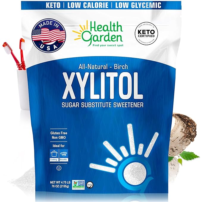 Health Garden Birch Xylitol Sweetener, 76 oz Bag – 100% Birch-Derived Xylitol Sugar Substitute for Baking & Coffee, 1:1 Sugar Replacement, Supports Teeth, Keto, Vegan, Non-GMO