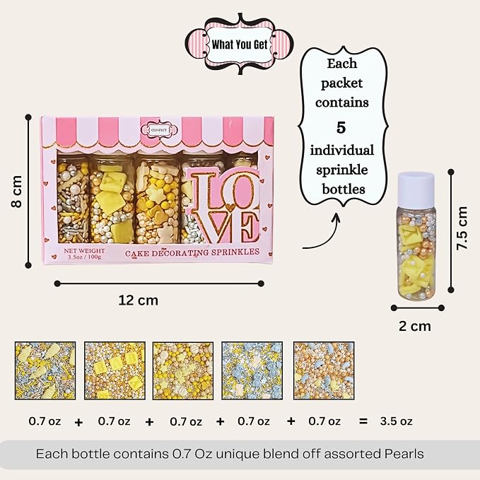 Confect Neutral Baby Shower Sprinkles | Gender Reveal Sprinkles | Birthday Sprinkles | Mix Silver, Gold & Pearls Teddy, Heart, Star & Baby Feet Sprinkle Pack of 5 | Vegan, Gluten-Free, Nut-Free, Soy-Free, Dairy-Free, Palm Oil-Free - 5 Oz
