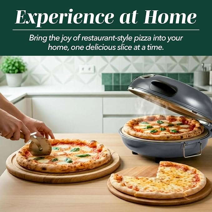 Cook With Color Electric Countertop Pizza Oven, Indoor Crispy Crust Pizza Maker, 12 Inch Pizza Oven with Ceramic Stone, Heats up to 800°F, Dual Temperature Control, Includes Pizza Peel, Gunmetal Gray