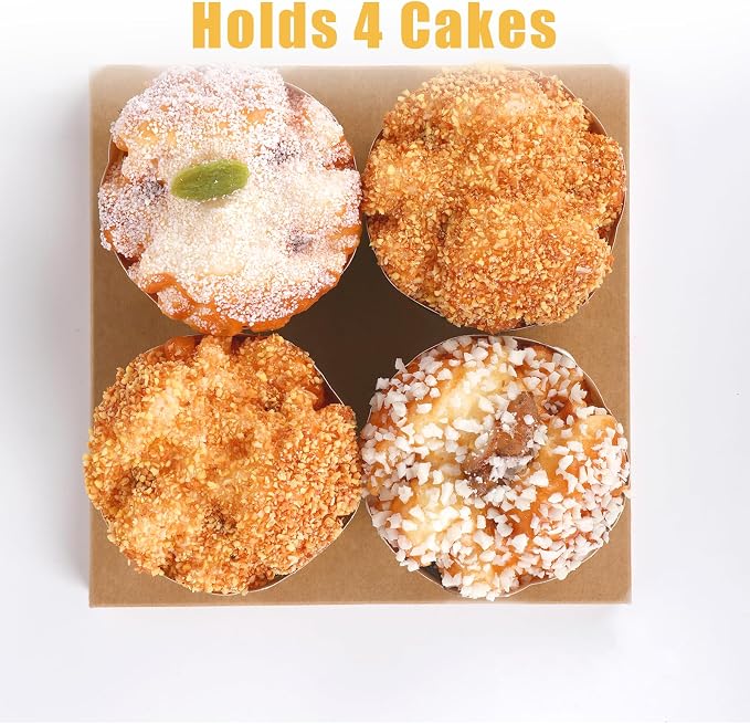 20 PCS Wood Color Paper Cupcake Boxes 4 Count and Clear Window for Valentine, Birthday, Wedding, Bakery Supplies and Party, Which Can Be Used as Bento Cake Box