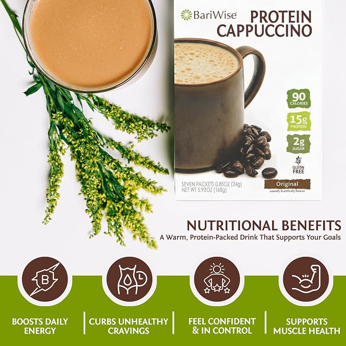 BariWise Protein Hot Drink Cappuccino Mix, Original, Low Sugar, Gluten Free, Keto Friendly & Low Carb (7ct)