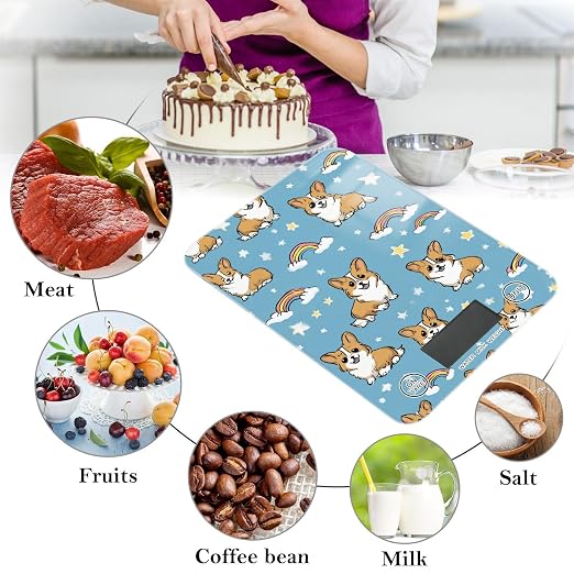 Food Scale Kitchen Scale for Baking Cooking Digital Food Weighing Measuring Scale Small Waterproof Electric Food Scale Blue Cute Stars Corgis Rainbows