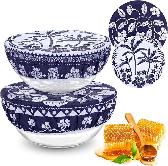 2 Large Reusable Beeswax Bowl Covers for Bread Proofing, 10/12 Inch Elastic Beeswax Wraps Cotton Cloth Sourdough Bowl Covers for Proofing Baskets, Mixer Bowls, Food Storage Containers