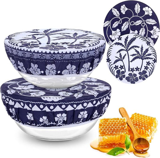 2 Large Reusable Beeswax Bowl Covers for Bread Proofing, 10/12 Inch Elastic Beeswax Wraps Cotton Cloth Sourdough Bowl Covers for Proofing Baskets, Mixer Bowls, Food Storage Containers