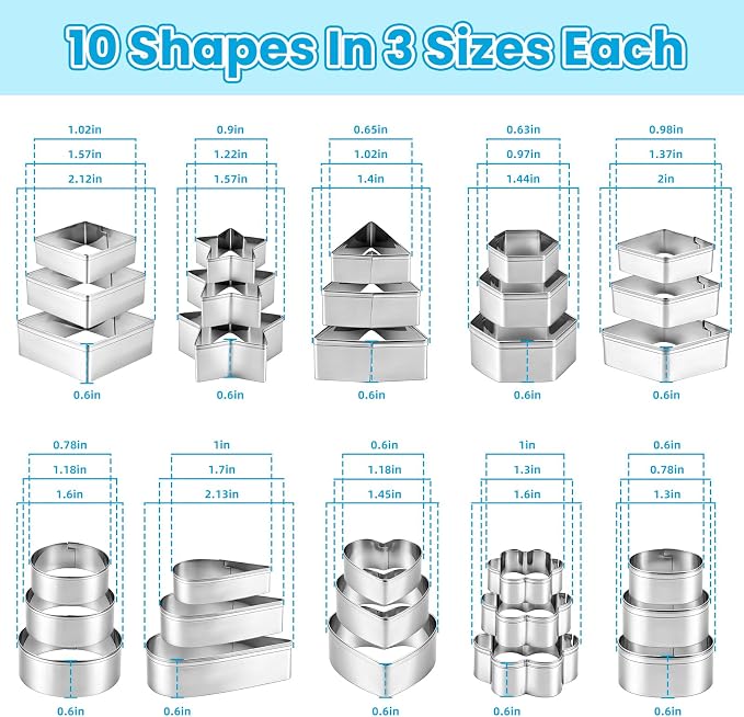 Fireboomoon 30 Pcs Mini Cookie Cutter Set, Stainless Steel Small Geometric Cutters (Star, Heart, Flower, Circle & More), Tiny Biscuit Mold for Kids, Fondant, Fruit, Sandwich & Clay, with Storage Box