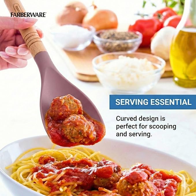 Farberware Pro Spoonula with Beechwood Handle and Built-In Hang Hole, Blush - Kitchen Scraping and Stirring Tool for Pots, Bowls, and Pans