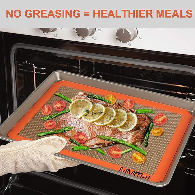 Silicone Baking Mat - Best German Silicone - Non Slip Silicone Baking Sheet, Non Stick Reusable Silicone Mats for Baking, Oven Liner, Counter Mat, 2 Half Sheets Mats + 1 Macaron Cookie Sheet