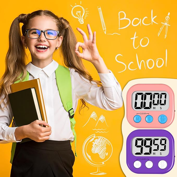 ZILLEEN Classroom Timer for Kids Teachers 2 Pack Digital Timers, Purple & Pink