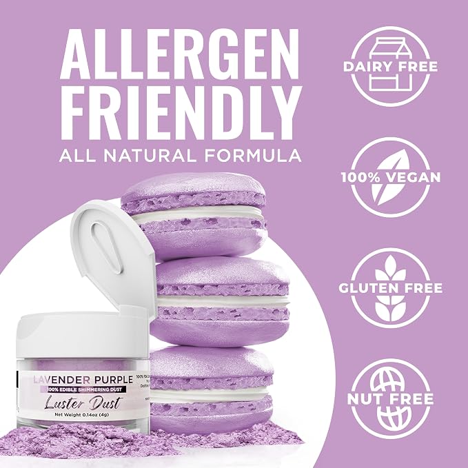 Luster Dust - Lavender Purple (4g 1x Jar) | Edible Vegan Dust & Paint for Cake Decorating, Ice Cream, Desserts, Cocktails and Beverages by Bakell
