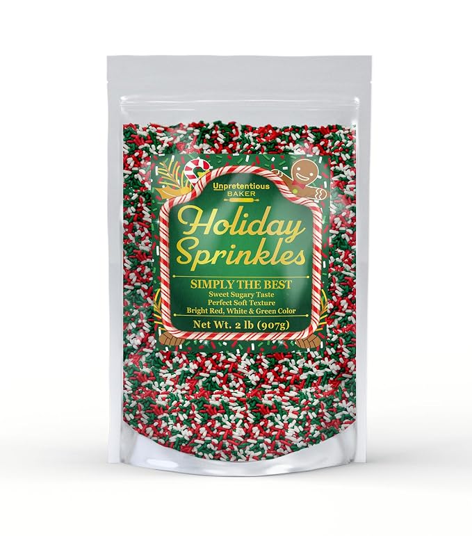Unpretentious Red, Green & White Sprinkles, 2 lb Bright & Colorful Jimmies (2 Pound)