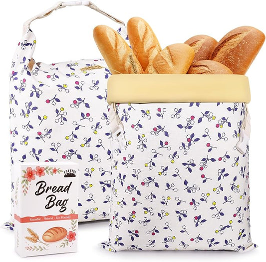 Beeswax Bread Bags for Sourdough, 2 Pack Reusable Bread Bag for Storage XL 17x13 Inch, Large Canvas Lined Bags for Homemade Sourdough - Keep Fresh, Freezer Safe
