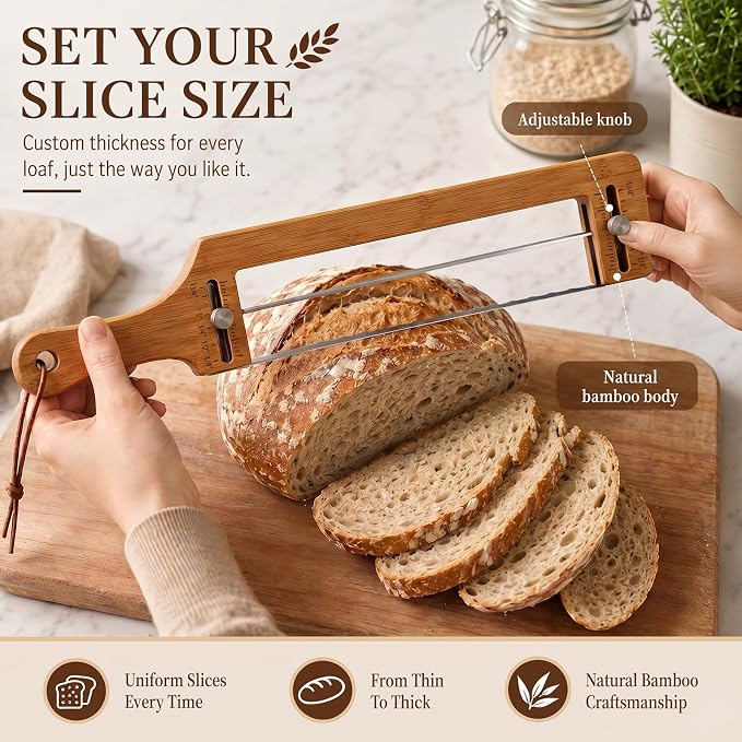 Bread Slicer-Adjustable Bread Knife with Bread Lame for Sourdough Bread | Bread Knife for Homemade Bread, Adjustable Bread Slicer, Bread Cutter with Slicing Guid,304 Stainless Steel Sharp Blades