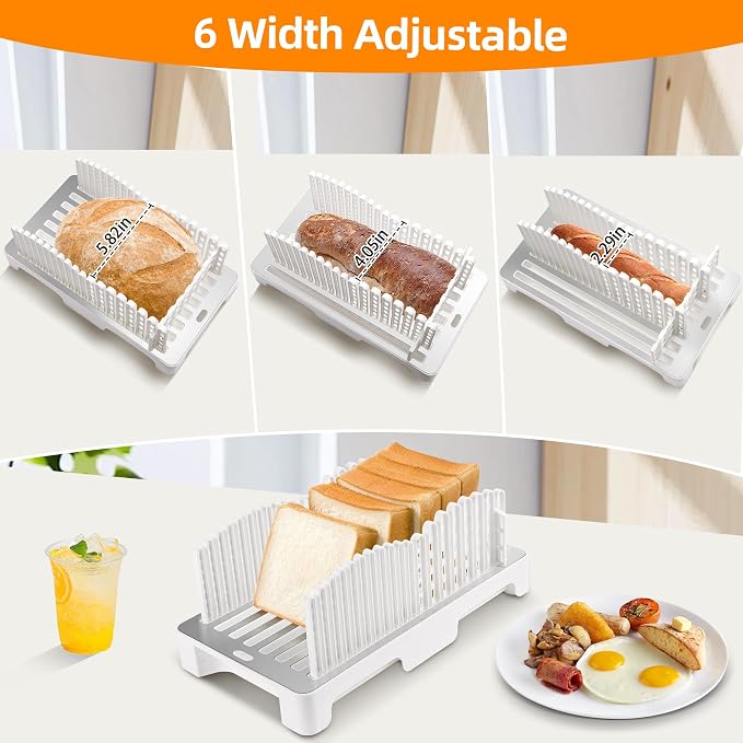 Bread Slicer for Homemade Bread; Sourdough Slicing Guide with Stainless Steel Base.Foldable&No Plastic Remain&Easy Cleaning; Adjustable Loaf&Bagel Cutter Guide for Even 0.4'-1.2' Slices