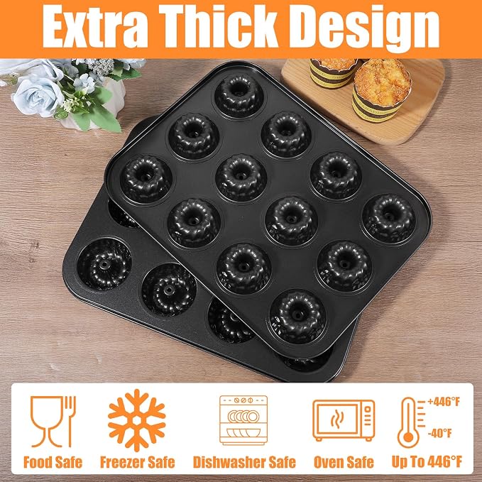 3 Pack Mini Fluted Tube Cake Pan, Non-Stick 12 Cavity Cake Baking Pan, Carbon Steel Mold For Cupcakes, Donuts, Brownies, 13.8 x 10.5 Inch