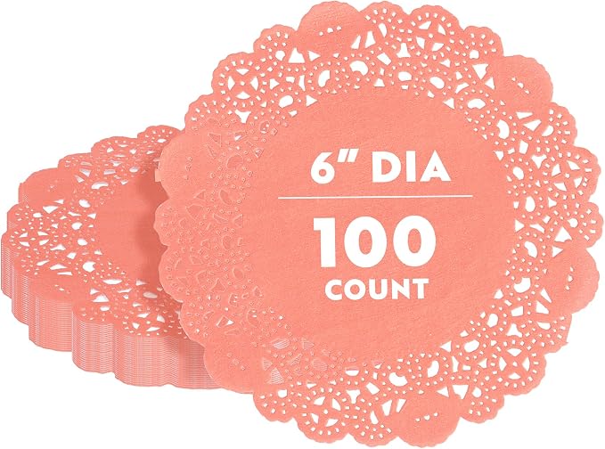 Restaurantware Pastry Tek 6 x 6 Inch Lace Doilies 100 Decorative Tableware Placemats - Disposable Round Red Paper Table Doilies For Birthdays Or Weddings Table Decor