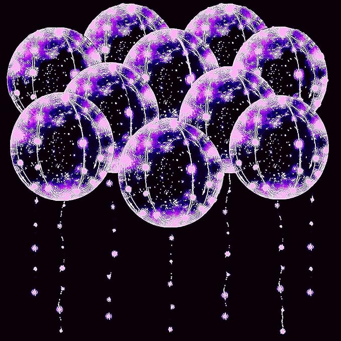 LED Balloons 10 PACKS, 20 Inches Light Up BoboBalloons Helium Style,Glow Bubble Balloons for Christmas Wedding Birthday Valentines Day Halloween Party Supplies Decorations (Purple light)