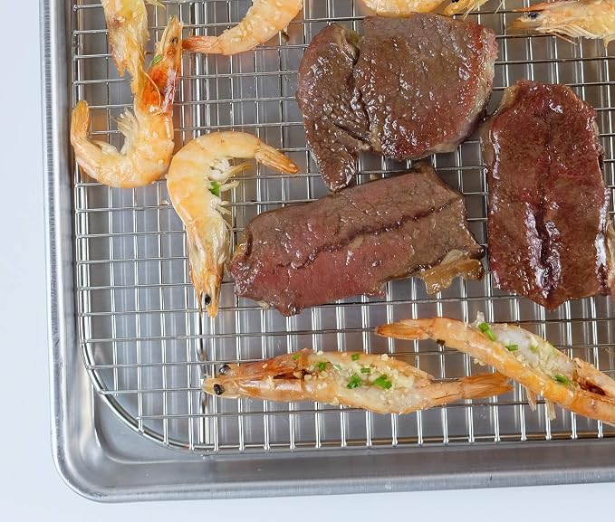 1/4 Sheet Pan Cooling Rack and Wire Grate Safe Rust-Resistant Heavy Duty (8.5"X12"X0.7")